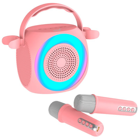 Enceinte Bluetooth universelle 6 W, mini karaoké, fête, 2 microphones, rose