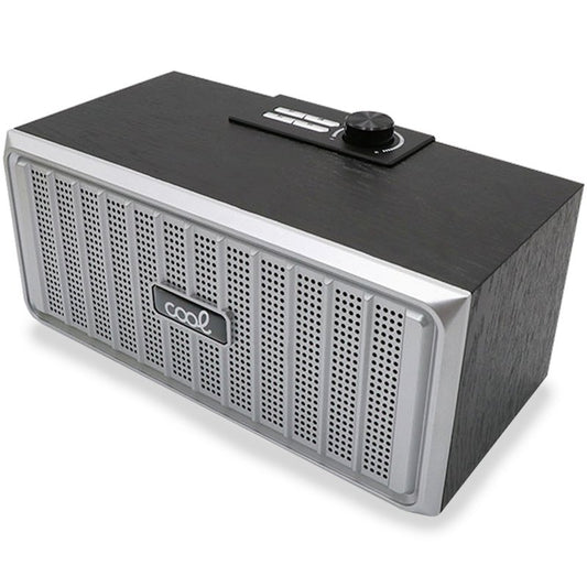 Coluna Bluetooth universal marca COOL Retro (20W) Preto Madeira Prata Frente