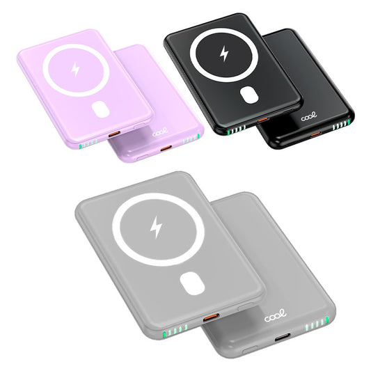 Banco de energia magnético universal Qi 5000 mAh bateria externa violeta frio