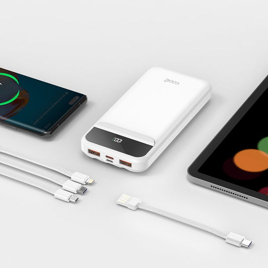 Carregador portátil universal 10.000 mAh, bateria externa, carregamento rápido, 22,5 W (3 cabos), branco