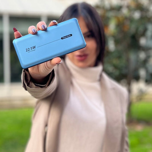 Carregador portátil universal 10.000 mAh PD 22,5 W, bateria externa (2 cabos) azul