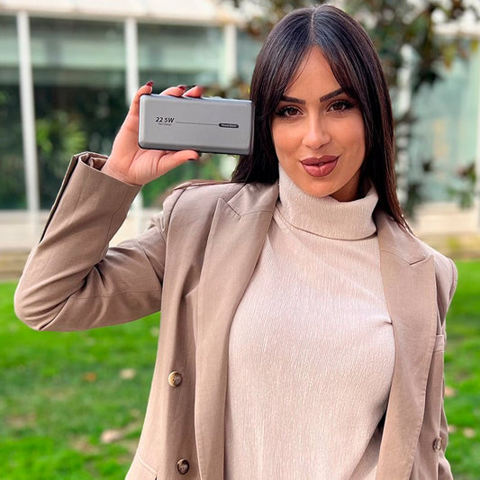 Carregador portátil universal 10.000 mAh PD 22,5 W, bateria externa (2 cabos) cinzento