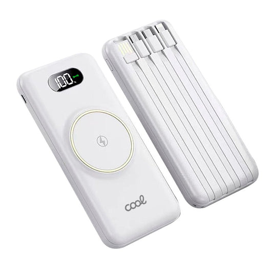 Carregador portátil universal 10.000 mAh, bateria externa + carregamento sem fios Qi (4 ligações), branco