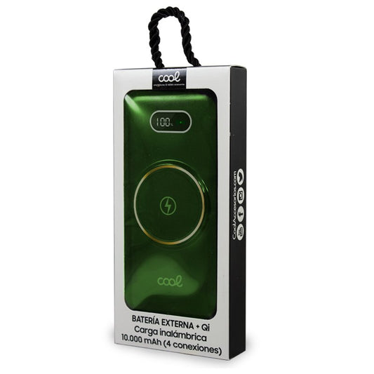 Bateria externa universal Power Bank 10.000 mAh + carregamento sem fios Qi (4 ligações) Verde