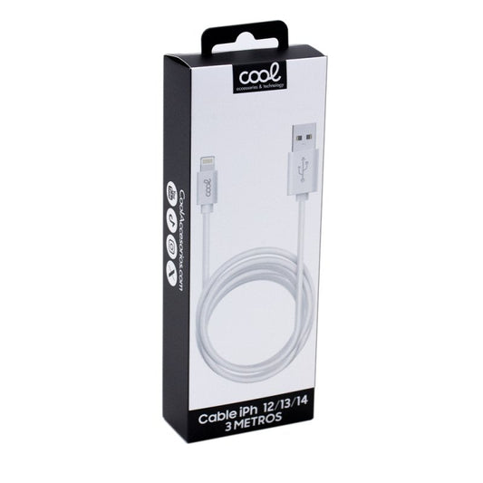 Câble USB compatible Lightning COOL pour iPhone/iPad (3 mètres) Blanc
