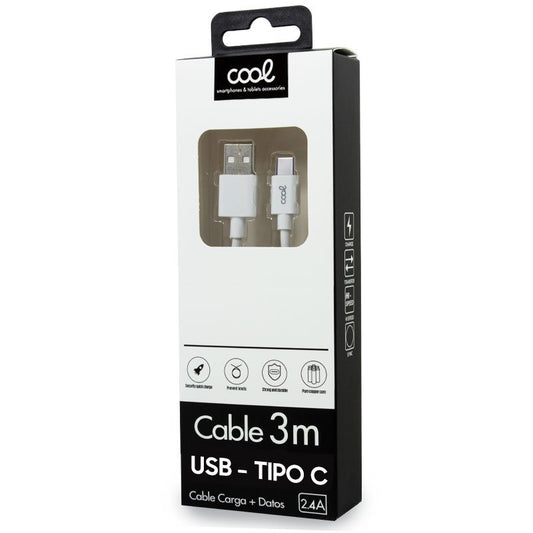 Câble USB universel compatible COOL TYPE-C (3 mètres) Blanc 2,4 A