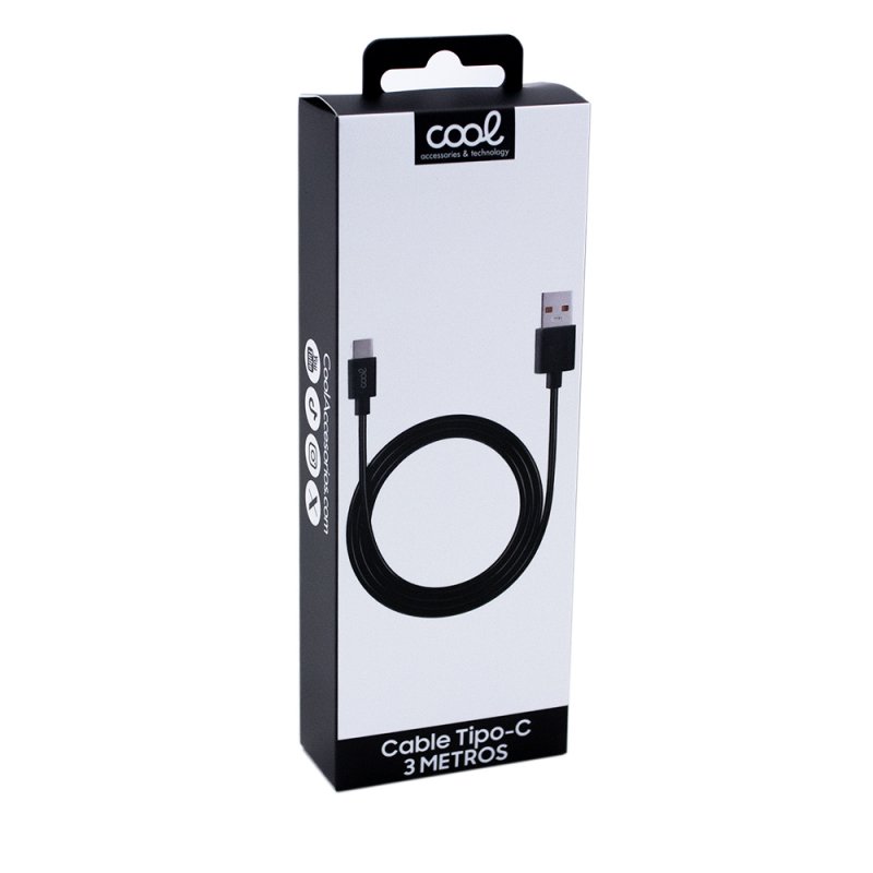 Cabo USB Universal Compatível COOL TIPO C (3 metros) Preto 2,4 A