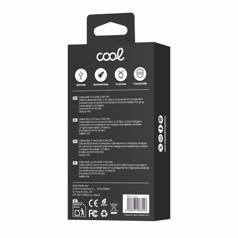 Cabo USB universal tipo C para tipo C de nylon COOL (1,2 metros)