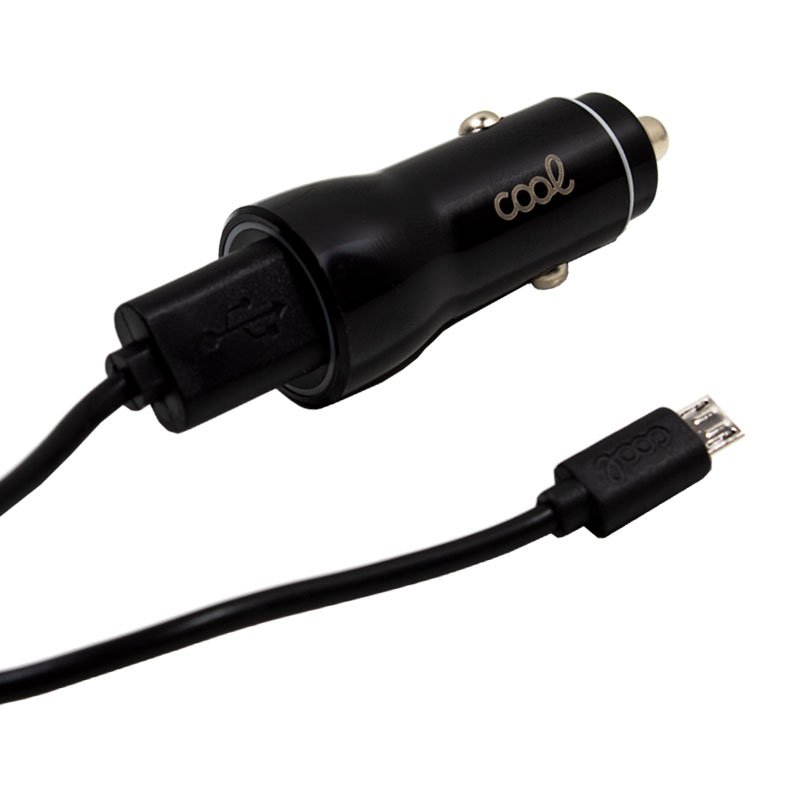 Cabo carregador de isqueiro MicroUSB (2 x USB) COOL 2.4A Kit 2 em 1 Preto