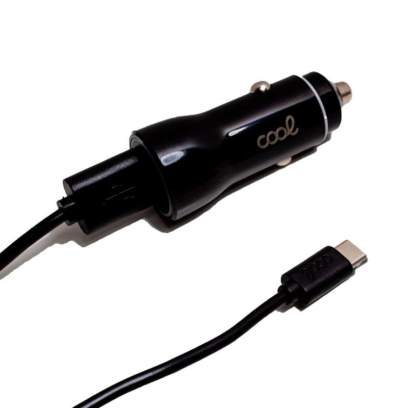 Cabo carregador de isqueiro tipo C (2 x USB) COOL 2.4A Kit 2 em 1 Preto