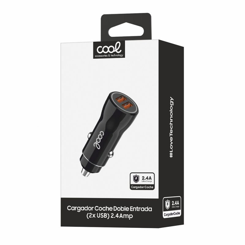 Carregador universal para automóvel com entrada USB dupla COOL preto 2,4 amperes