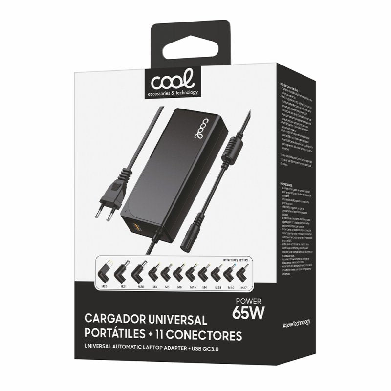 Carregador universal automático para portátil de 65 W + 11 conectores USB QC3.0