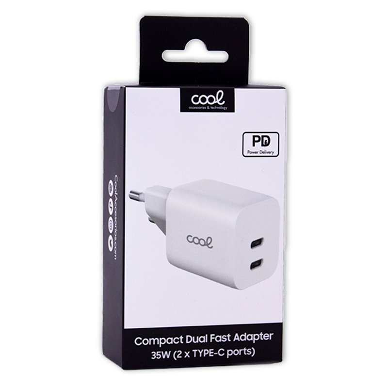 Carregador de rede duplo PD ultra rápido universal (2 x Tipo C) COOL (35 W) branco