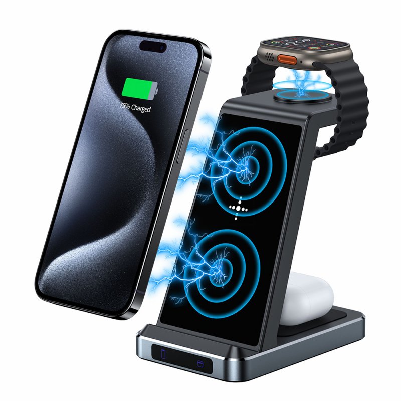 Dock Base Qi Cargador Inalámbrico 3 en 1 COOL Negro