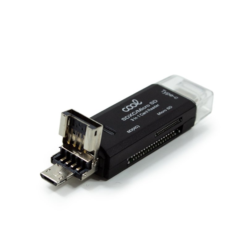Leitor de cartões de memória universal 3 em 1 COOL (Tipo C/Micro-USB/USB)