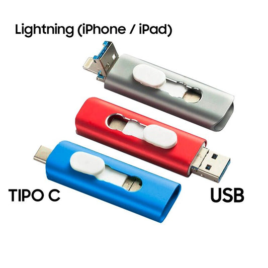 Pen Drive USB x32 GB COOL (3 em 1) Lightning / Tipo C / USB Cinzento