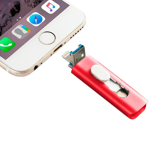 Pen Drive USB x32 GB COOL (3 em 1) Lightning / Tipo C / USB Vermelho