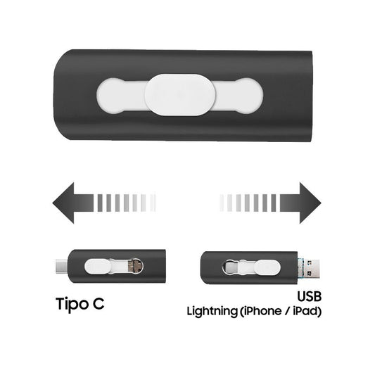 Pen Drive USB x64 GB COOL (3 em 1) Lightning / Tipo C / USB Preto