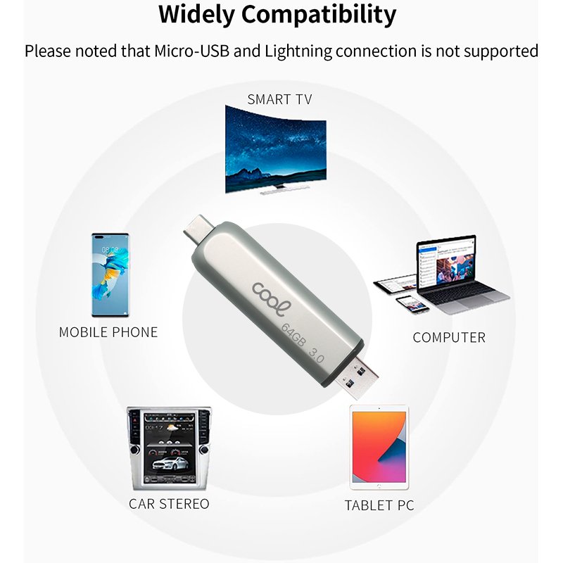 Pen Drive x USB 512 GB 3.0 COOL Tipo-C / USB (2 en 1)