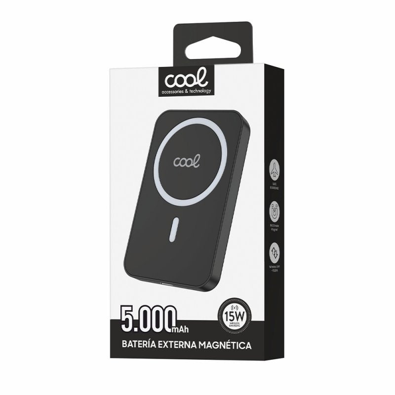 Bateria externa universal MAGNÉTICO Power Bank Qi 5000 mAh COOL Preto