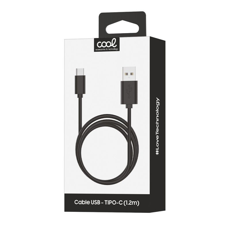 Cabo USB universal compatível COOL TYPE C (1,2 metros) preto 2,4 A