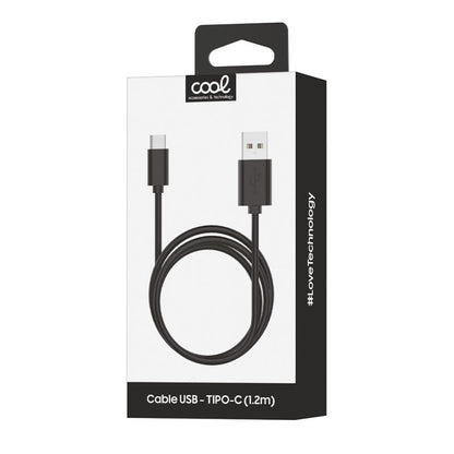 Cabo USB universal compatível COOL TYPE C (1,2 metros) preto 2,4 A