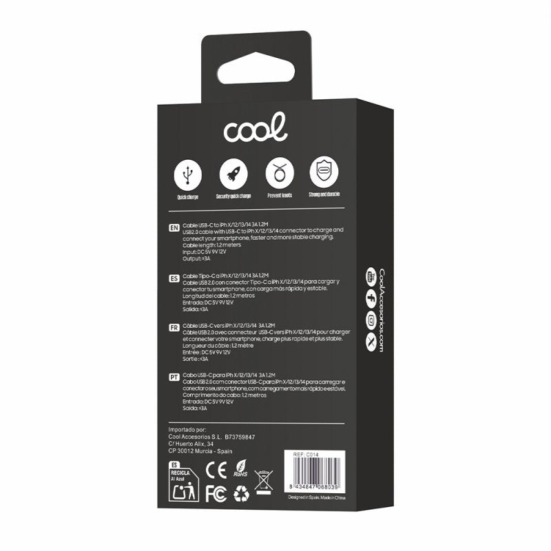 Cabo USB universal tipo C para Lightning em nylon COOL (1,2 metros)