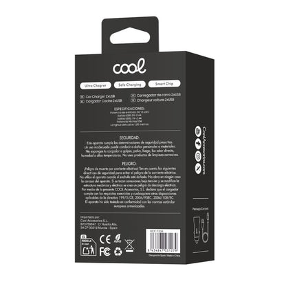Cabo carregador de isqueiro tipo C (2 x USB) COOL 2.4A Kit 2 em 1 Preto