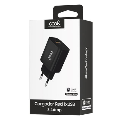 Adaptador USB universal COOL 1x, carregador de rede (2,4 amperes), preto