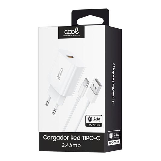 Cargador Red Conector Tipo-C (2.4 Amp) Universal COOL Kit 2 en 1 Blanco