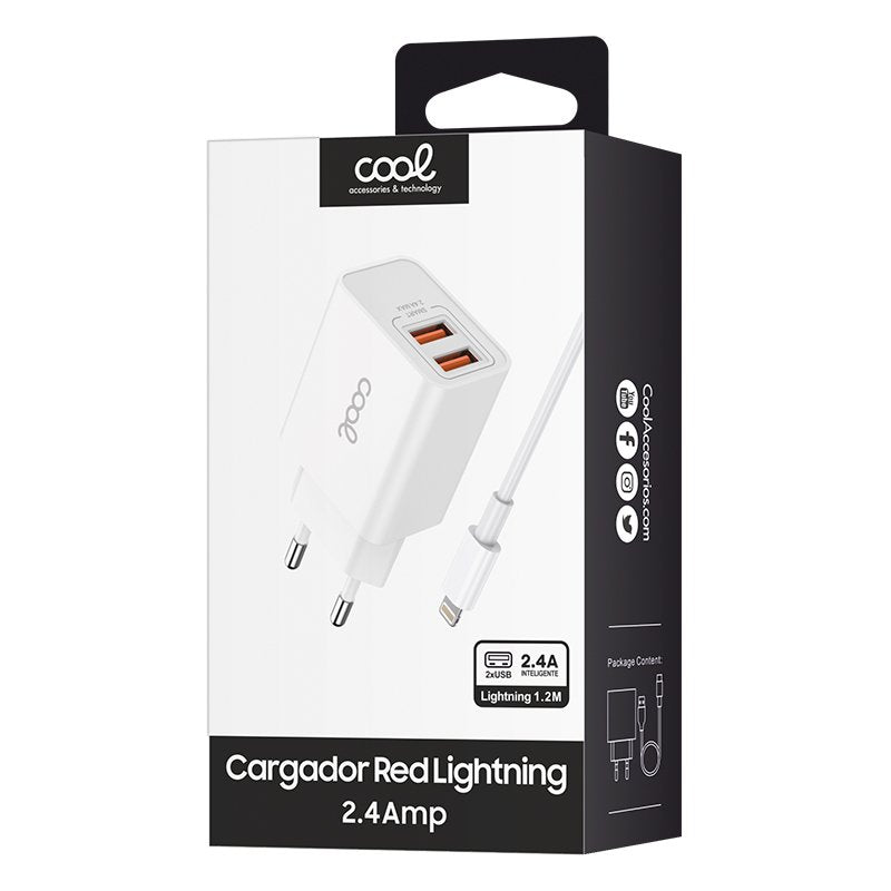 Carregador de rede para iPhone COOL 2 x USB + cabo Lightning 1,2 m (2,4 A)
