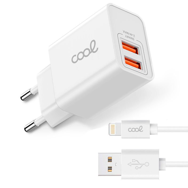 Carregador de rede para iPhone COOL 2 x USB + cabo Lightning 1,2 m (2,4 A)