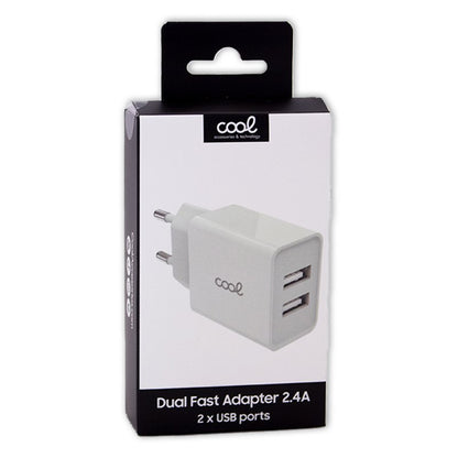 Carregador de rede universal com entrada 2 x USB COOL 2,4 amperes branco