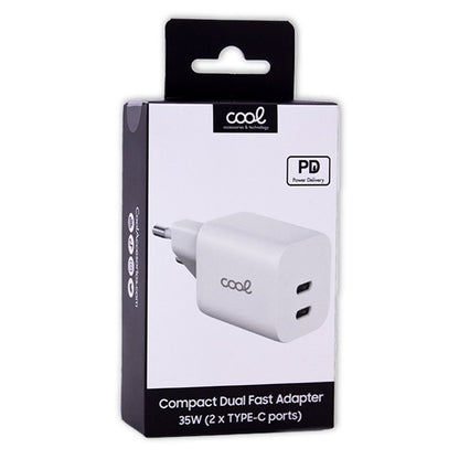 Carregador de rede duplo PD ultra rápido universal (2 x Tipo C) COOL (35 W) branco