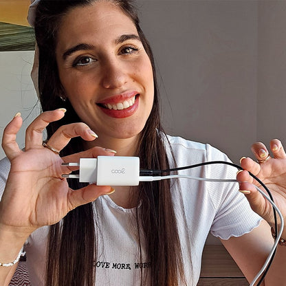 Carregador de rede duplo PD ultra rápido universal (2 x Tipo C) COOL (35 W) branco