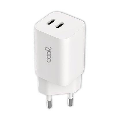 Carregador de rede duplo PD ultra rápido universal (2 x Tipo C) COOL (35 W) branco