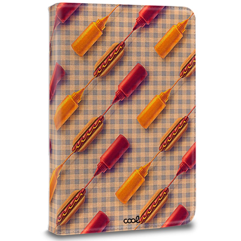 Capa universal para tablet e-book COOL de 9,7 a 11 polegadas com desenhos de cachorros-quentes (quadrada)