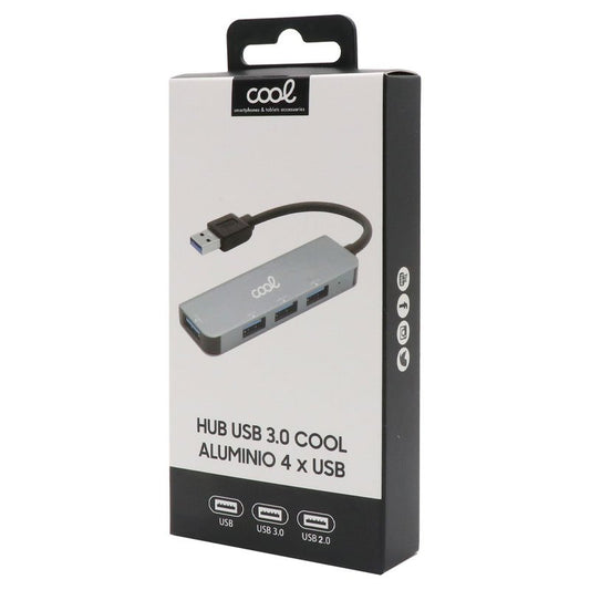 Hub USB Universal COOL 4 Portas USB (2.0 / 3.0) Cinza Alumínio