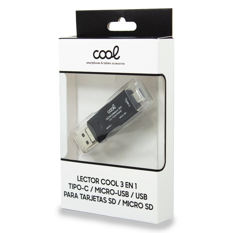 Leitor de cartões de memória universal 3 em 1 COOL (Tipo C/Micro-USB/USB)