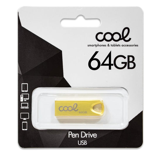 Pen Drive USB x64 GB 2.0 COOL Metal KEY Dourado