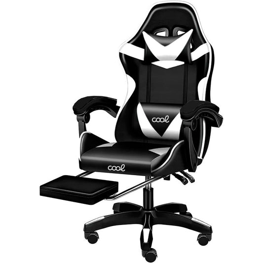 Cadeira Gamer Premium COOL Rest Preta e Branca (Apoio para os Pés)