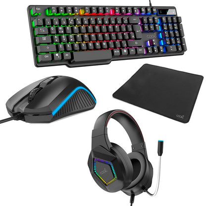 Pacote de teclado gamer USB Cool Town em espanhol + auscultadores + rato + tapete de rato